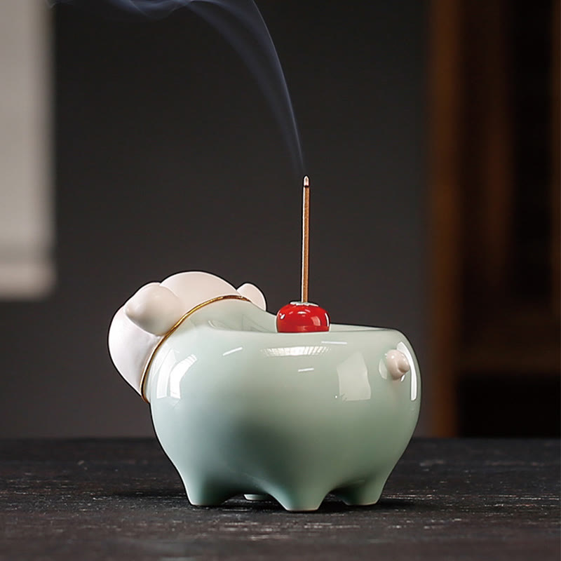 Brûle-encens en céramique Petit Cochon 9 cm Bâton de bénédiction