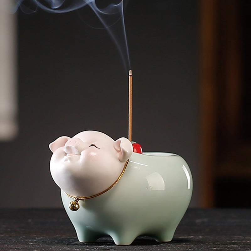 Brûle-encens en céramique Petit Cochon 9 cm Bâton de bénédiction