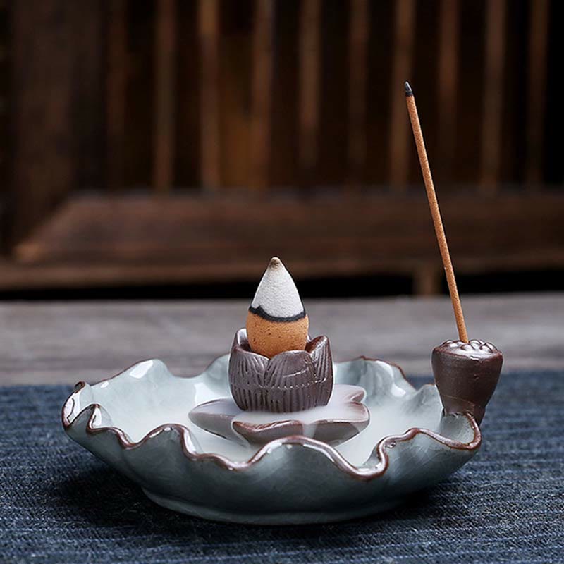 Brûleur d'encens à reflux en céramique Lotus pour la méditation