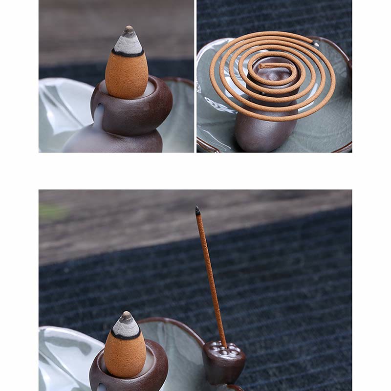 Brûleur d'encens à reflux en céramique Lotus pour la méditation