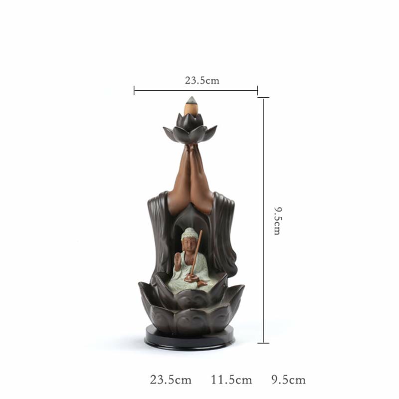 Brûleur d'encens à reflux en céramique avec bénédiction de lotus et divinités de Bouddha