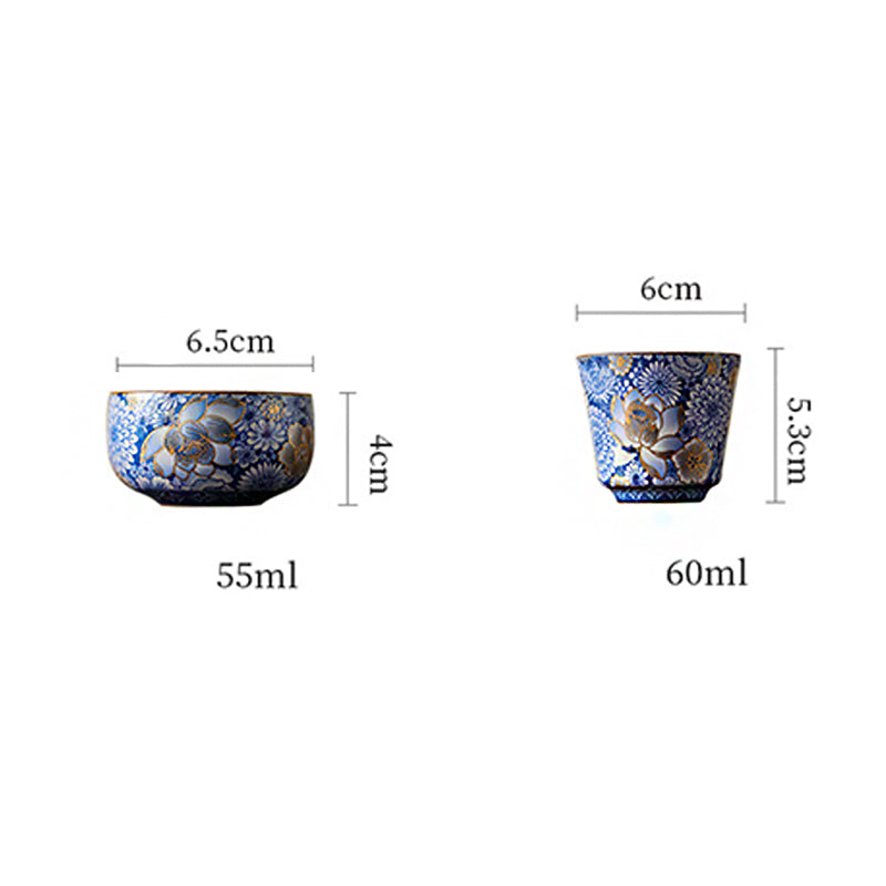 Ensemble de tasses à thé en céramique avec théière et chrysanthèmes de 140 ml