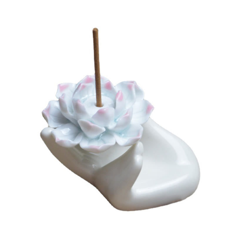Brûleur d'encens en céramique en forme de main de lotus, 8 x 6 cm