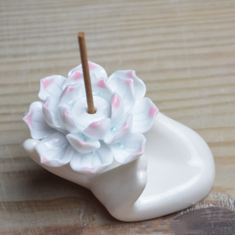 Brûleur d'encens en céramique en forme de main de lotus, 8 x 6 cm