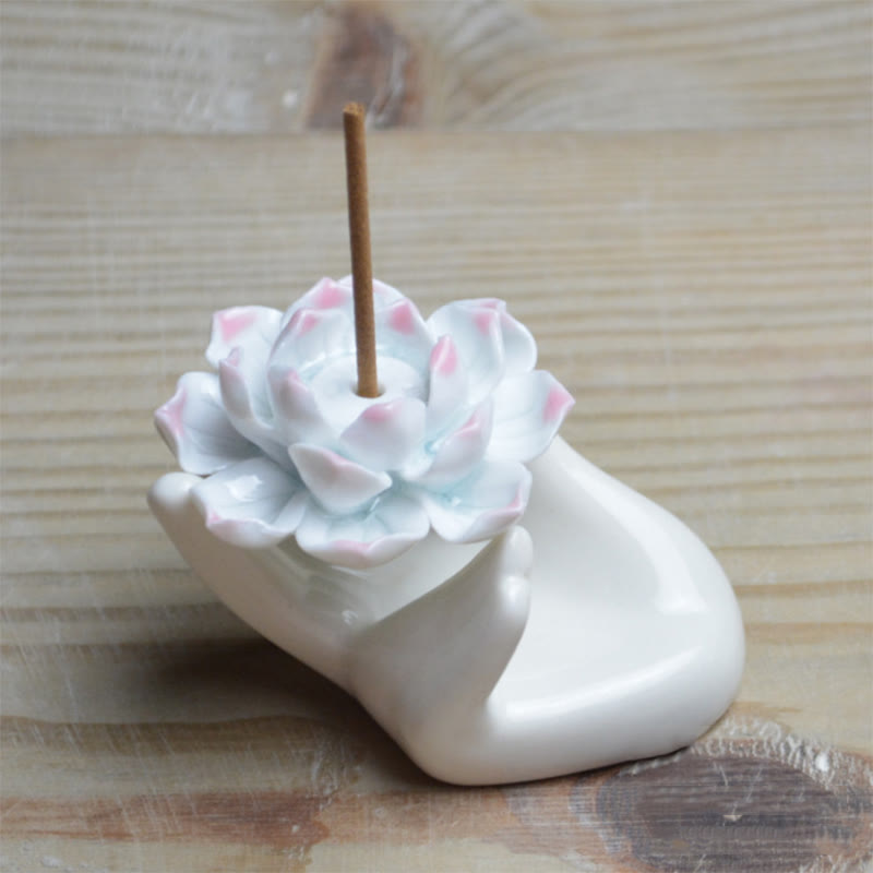 Brûleur d'encens en céramique en forme de main de lotus, 8 x 6 cm