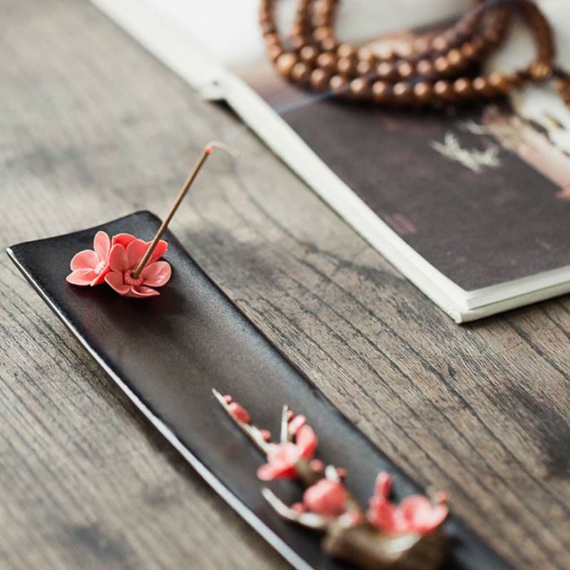 Brûle-encens en céramique Lotus Pivoine Rose 26 cm Spirituel