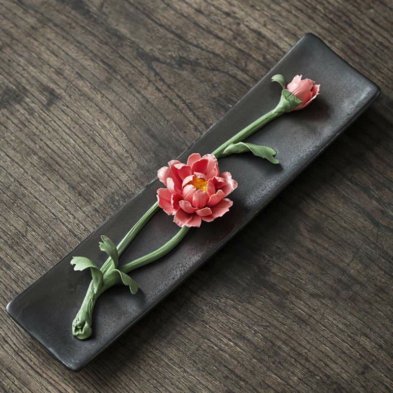 Brûle-encens en céramique Lotus Pivoine Rose 26 cm Spirituel