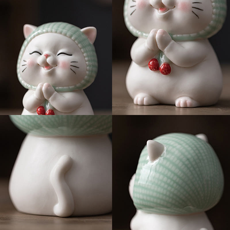 Figurine chat porte-bonheur en céramique 15 cm Décor zen pour une énergie positive