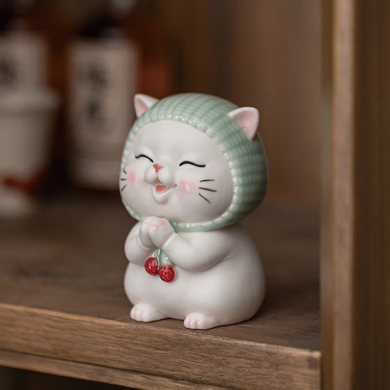 Figurine chat porte-bonheur en céramique 15 cm Décor zen pour une énergie positive