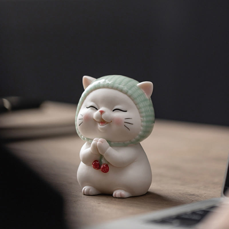 Figurine chat porte-bonheur en céramique 15 cm Décor zen pour une énergie positive