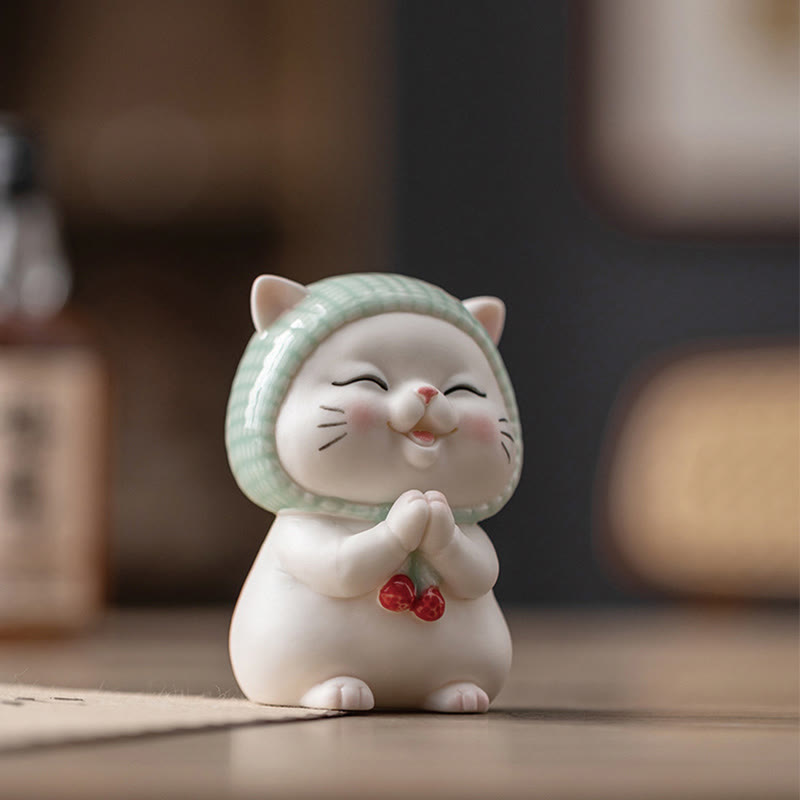 Figurine chat porte-bonheur en céramique 15 cm Décor zen pour une énergie positive