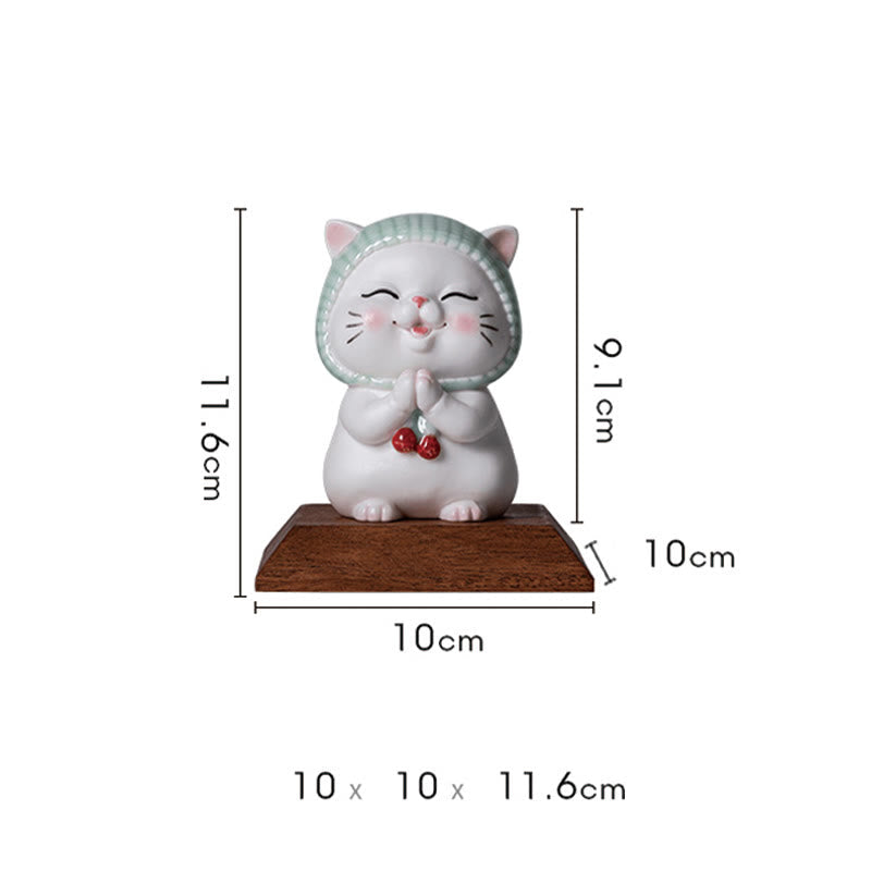 Figurine chat porte-bonheur en céramique 15 cm Décor zen pour une énergie positive