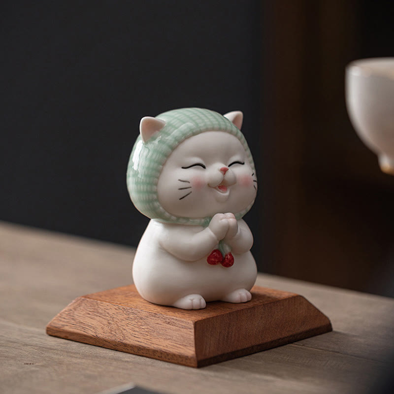 Figurine chat porte-bonheur en céramique 15 cm Décor zen pour une énergie positive