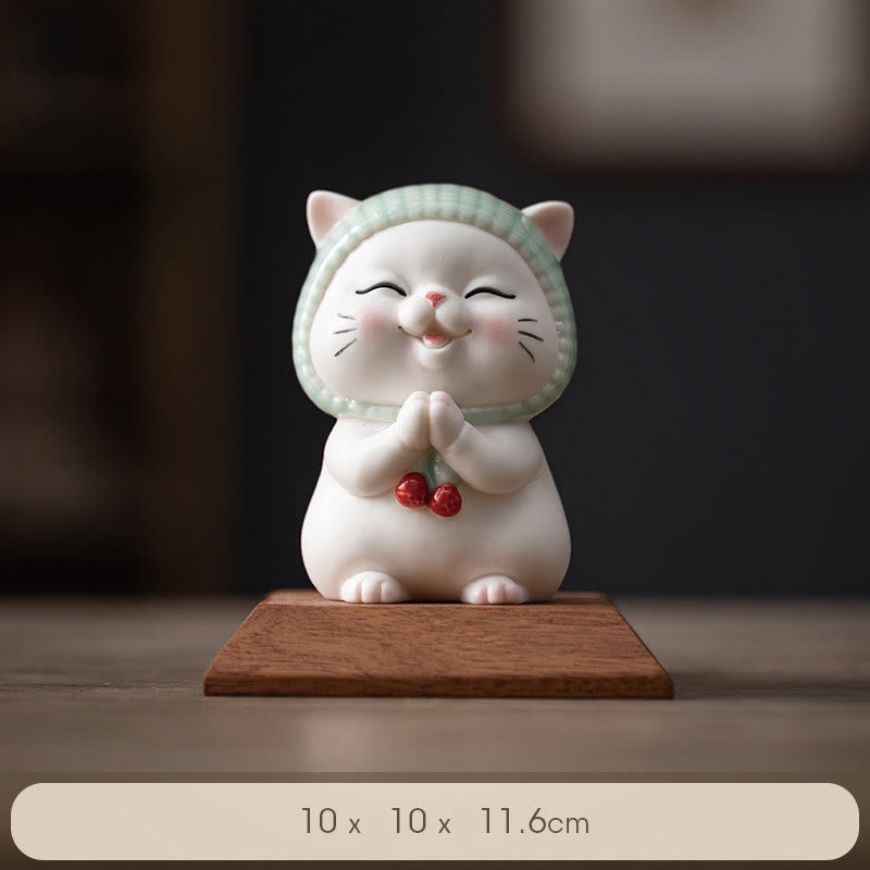 Figurine chat porte-bonheur en céramique 15 cm Décor zen pour une énergie positive
