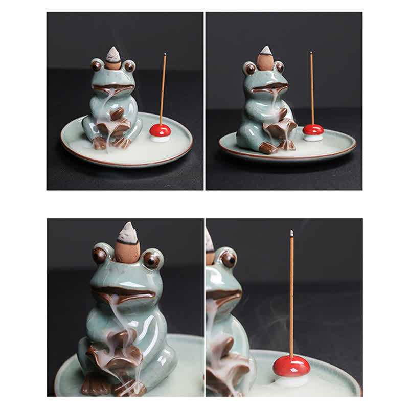 Brûleur d'encens en céramique en forme de grenouille de méditation pour la sérénité