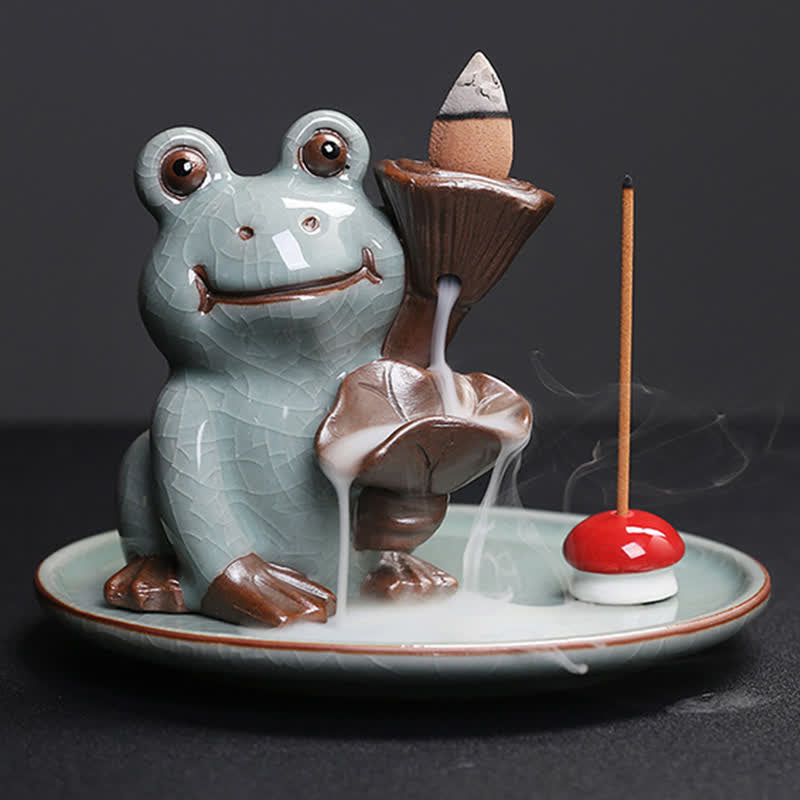 Brûleur d'encens en céramique en forme de grenouille de méditation pour la sérénité