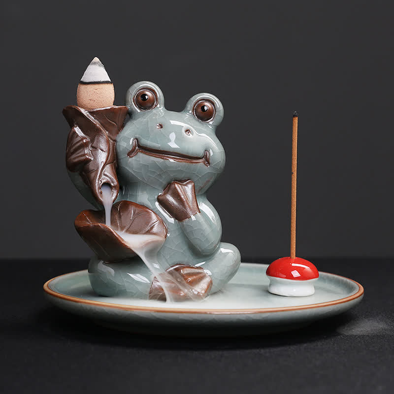 Brûleur d'encens en céramique en forme de grenouille de méditation pour la sérénité