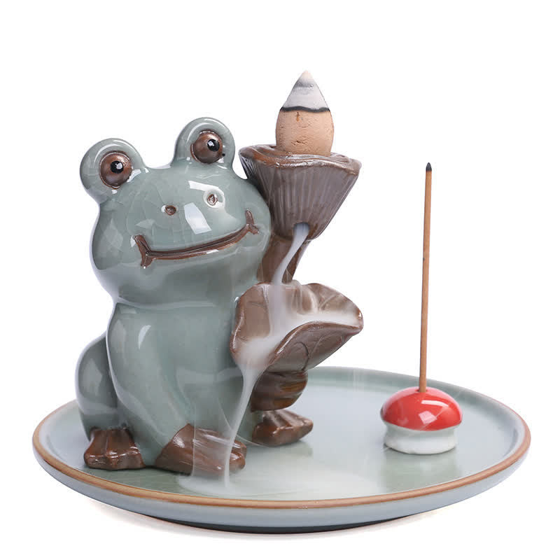 Brûleur d'encens en céramique en forme de grenouille de méditation pour la sérénité