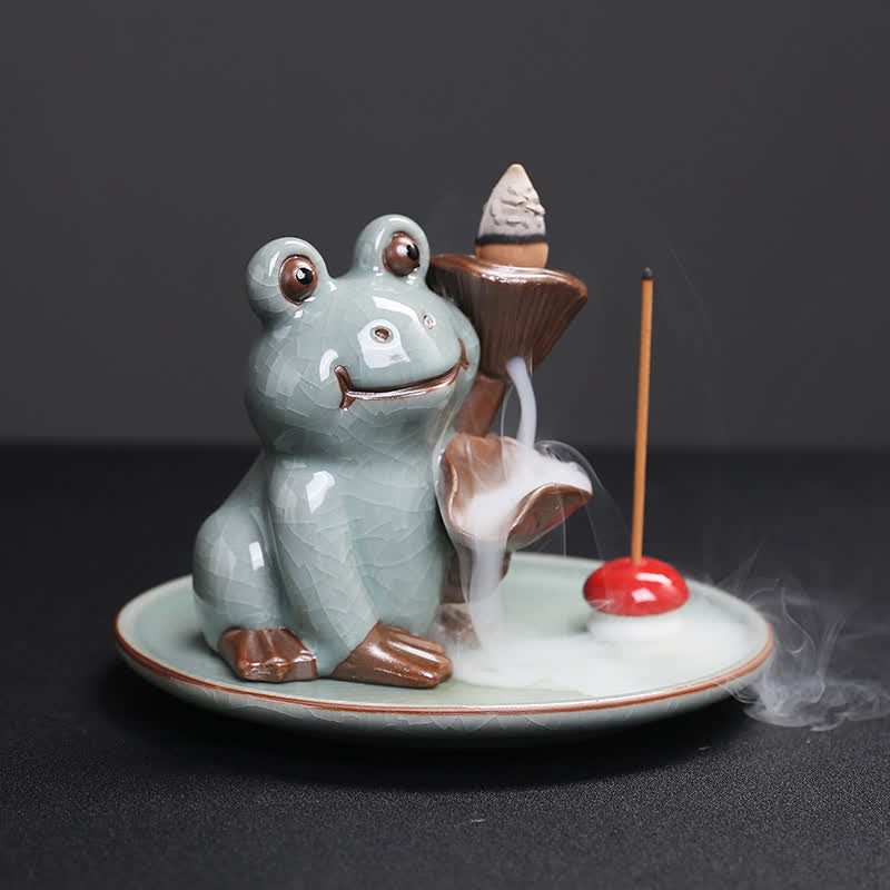 Brûleur d'encens en céramique en forme de grenouille de méditation pour la sérénité