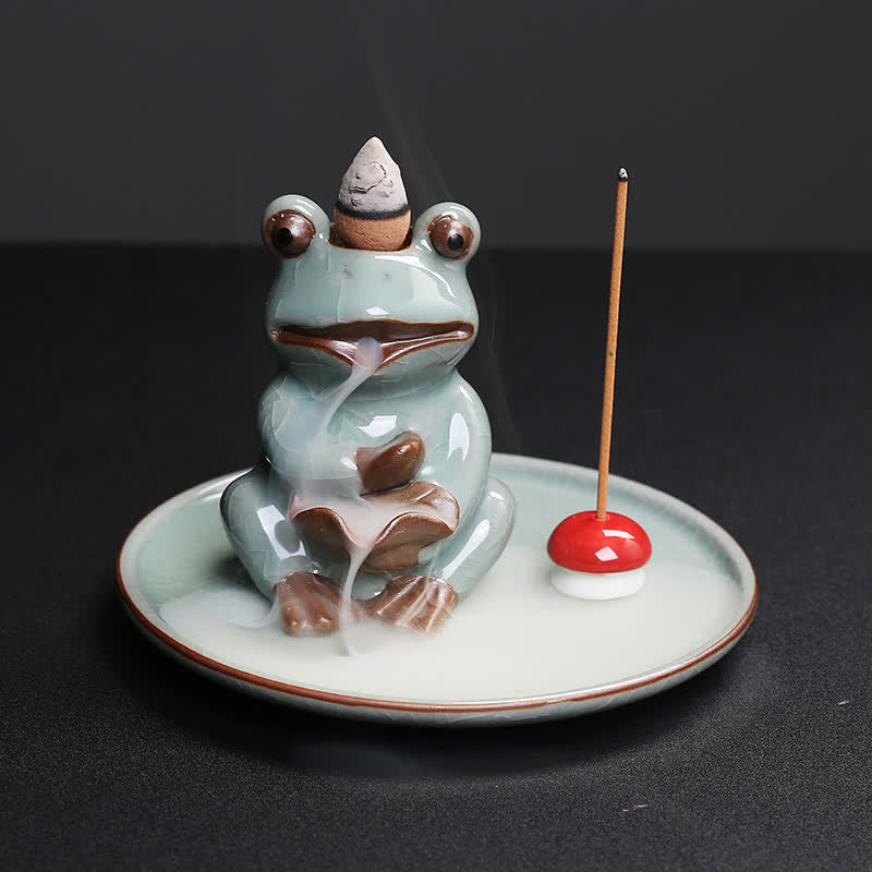 Brûleur d'encens en céramique en forme de grenouille de méditation pour la sérénité