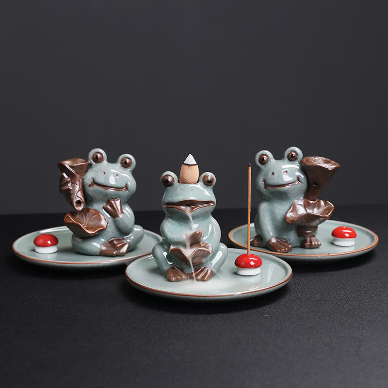 Brûleur d'encens en céramique en forme de grenouille de méditation pour la sérénité