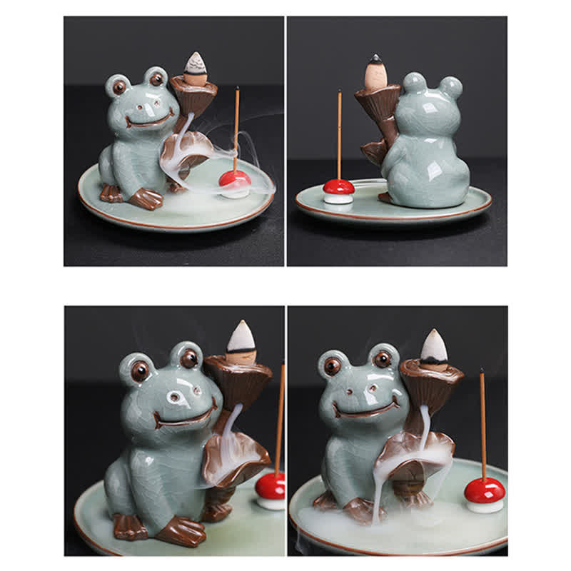 Brûleur d'encens en céramique en forme de grenouille de méditation pour la sérénité