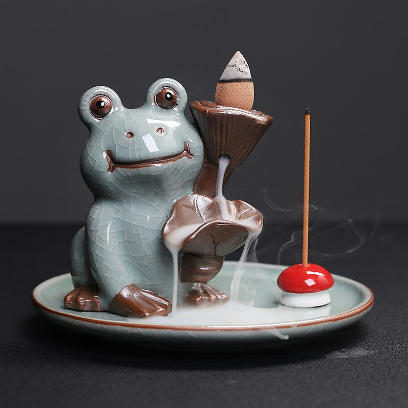 Brûleur d'encens en céramique en forme de grenouille de méditation pour la sérénité