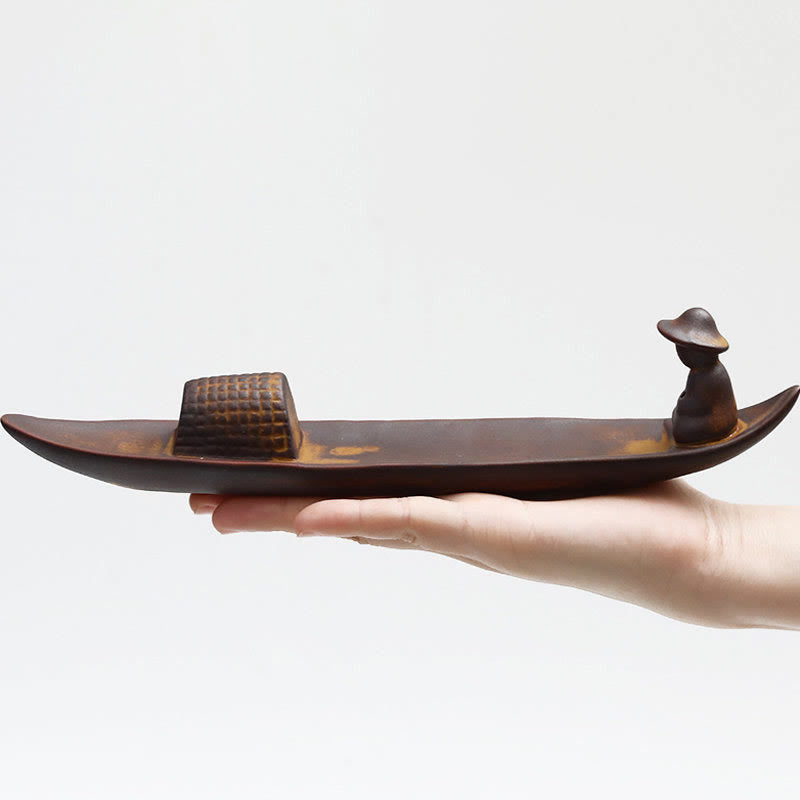 Brûle-encens de méditation en céramique | Motif pêcheur solitaire