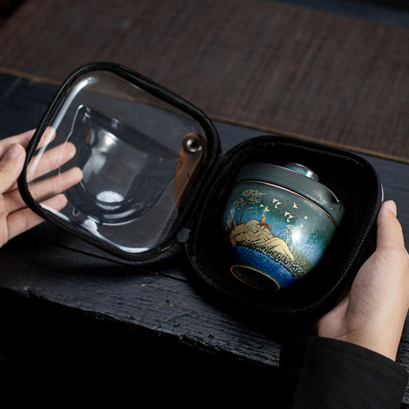 Tasse à thé en céramique avec motif cerf et chat pour une sérénité spirituelle