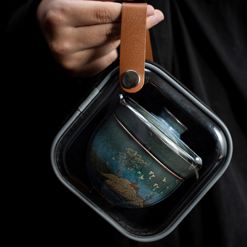 Tasse à thé en céramique avec motif cerf et chat pour une sérénité spirituelle