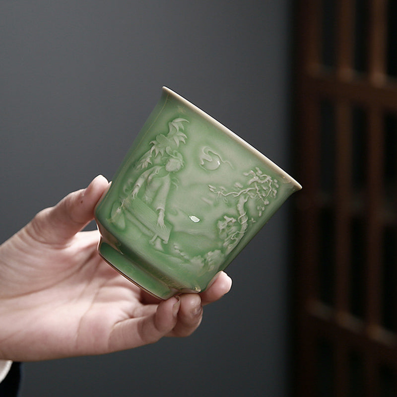 Tasse à thé en céramique avec motif paysage zen | Capacité : 130 à 195 ml