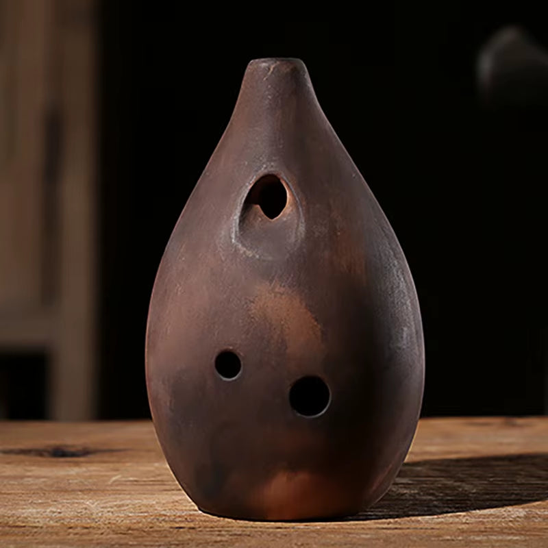 Teardrop-shaped clay ocarina with three finger holes, Ceramic Xun Chinese instrument