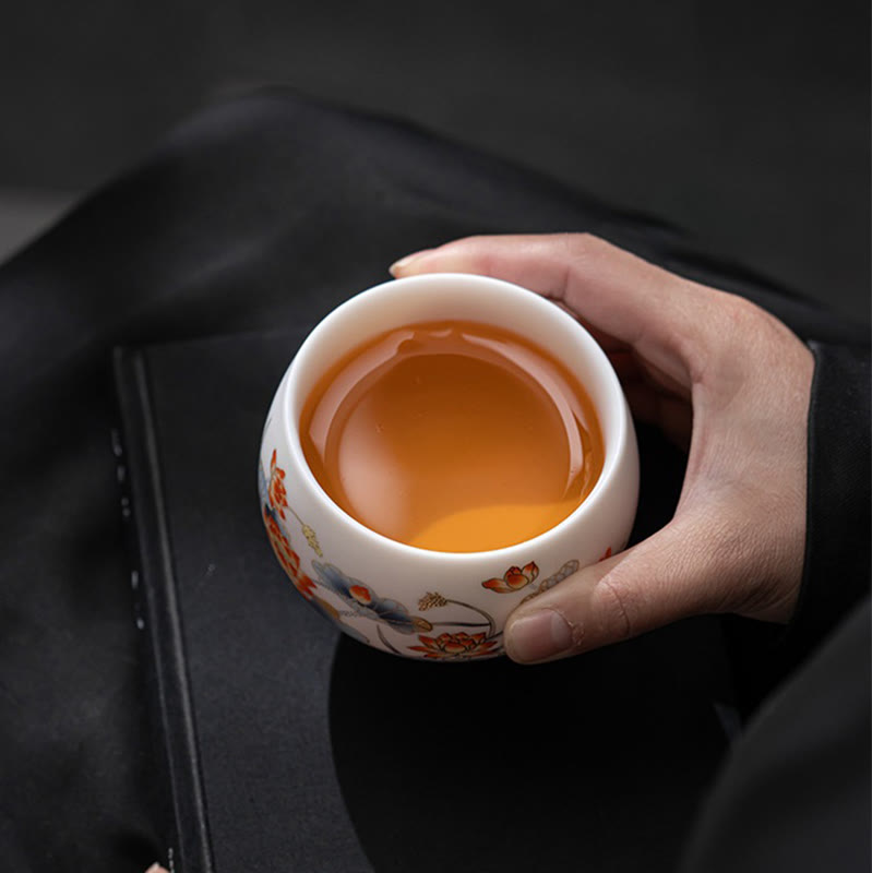 Tasse à thé en céramique à décor zen | Motifs phénix, dragon et lotus