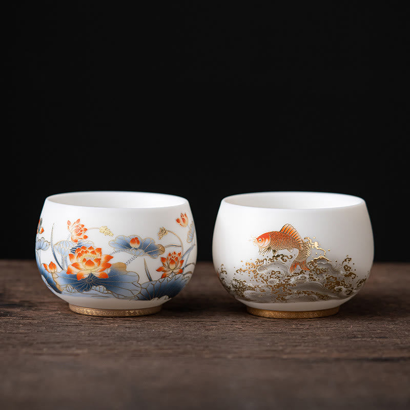 Tasse à thé en céramique à décor zen | Motifs phénix, dragon et lotus