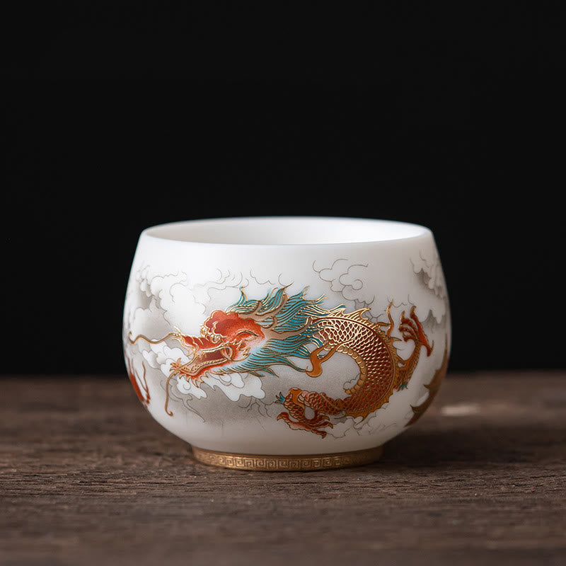 Tasse à thé en céramique à décor zen | Motifs phénix, dragon et lotus