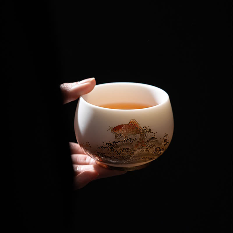Tasse à thé en céramique à décor zen | Motifs phénix, dragon et lotus
