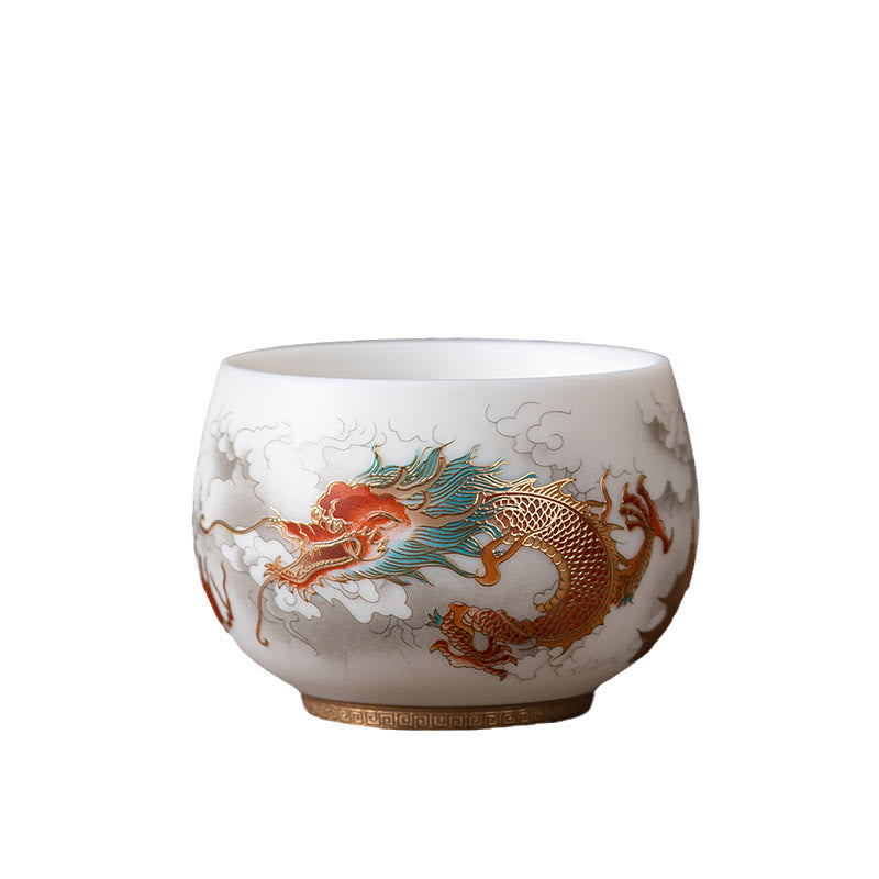 Tasse à thé en céramique à décor zen | Motifs phénix, dragon et lotus