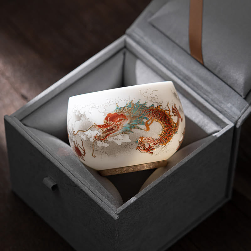 Tasse à thé en céramique à décor zen | Motifs phénix, dragon et lotus