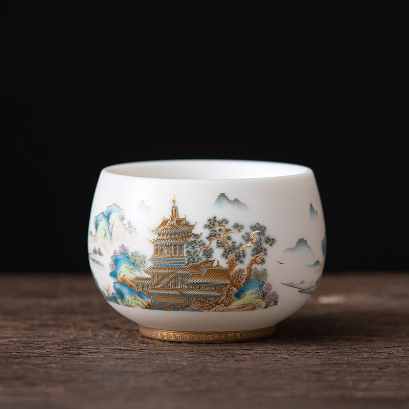 Tasse à thé en céramique à décor zen | Motifs phénix, dragon et lotus