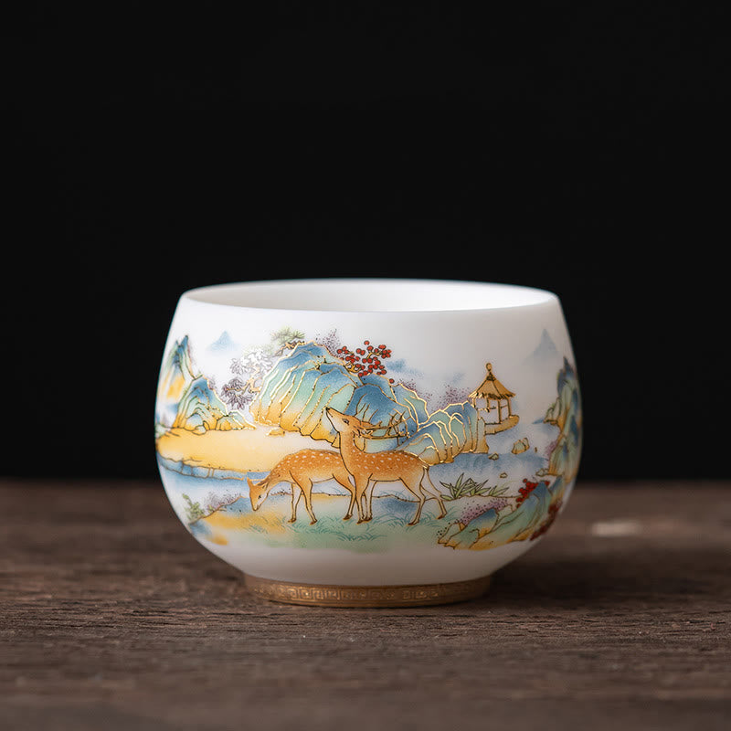 Tasse à thé en céramique à décor zen | Motifs phénix, dragon et lotus