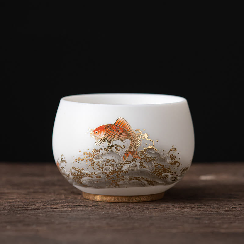 Tasse à thé en céramique à décor zen | Motifs phénix, dragon et lotus