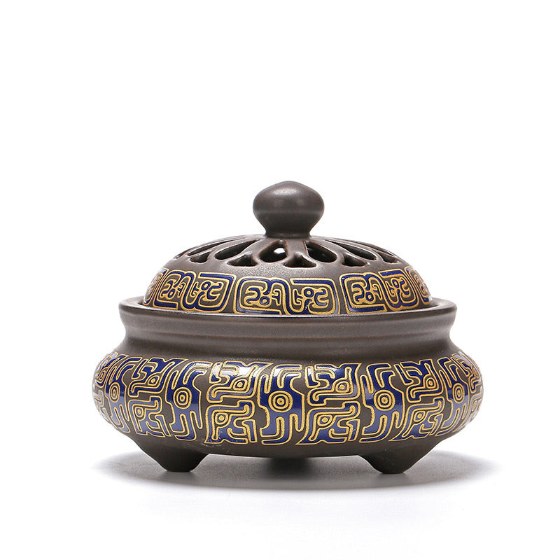 Brûle-encens zen en céramique avec motif dragon ou floral 11,7 cm