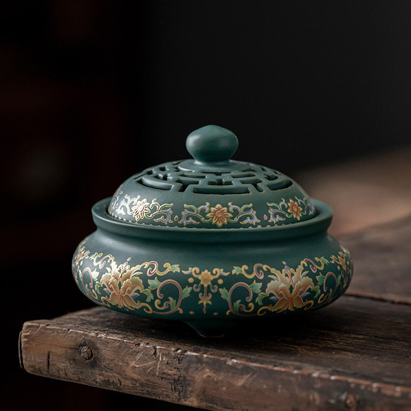 Brûle-encens zen en céramique avec motif dragon ou floral 11,7 cm