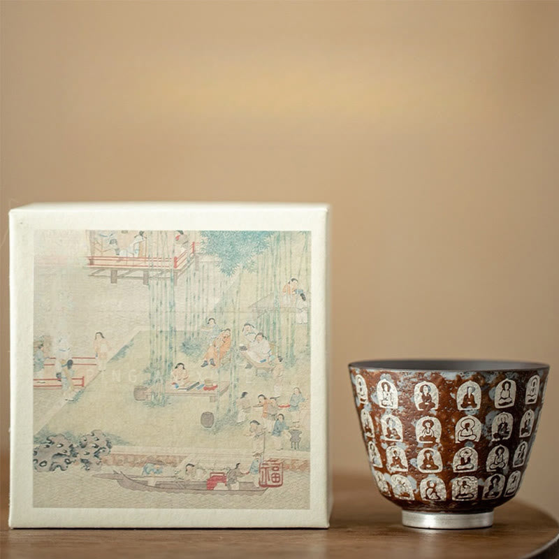 Tasse à thé zen en céramique 100 ml avec coffret cadeau - Décor de méditation