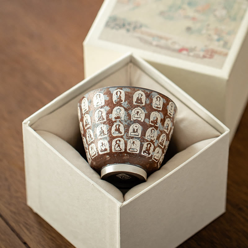 Tasse à thé zen en céramique 100 ml avec coffret cadeau - Décor de méditation