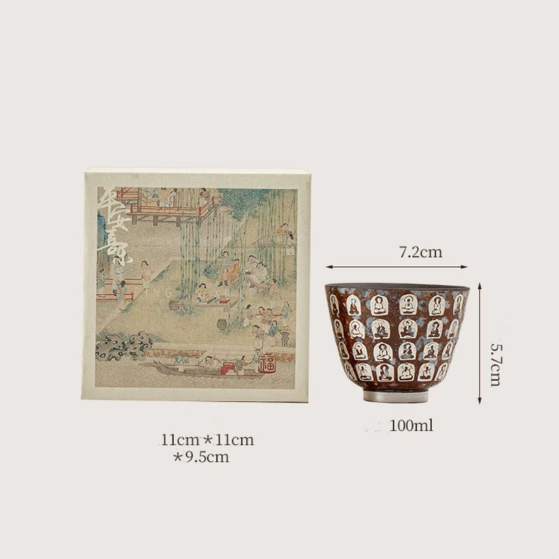 Tasse à thé zen en céramique 100 ml avec coffret cadeau - Décor de méditation