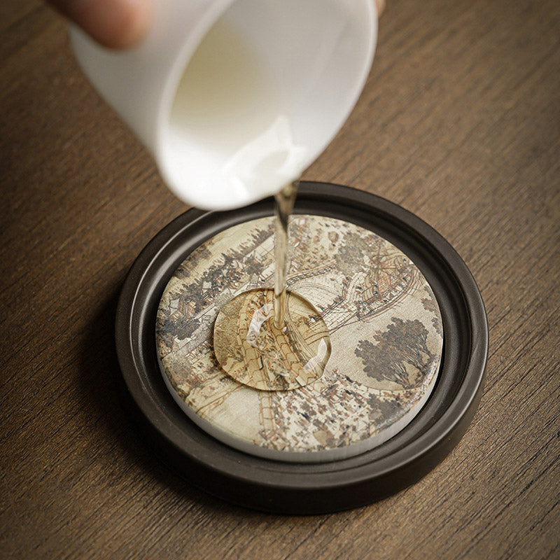 Dessous de verre zen en céramique 7,9 cm | Décor zen naturel