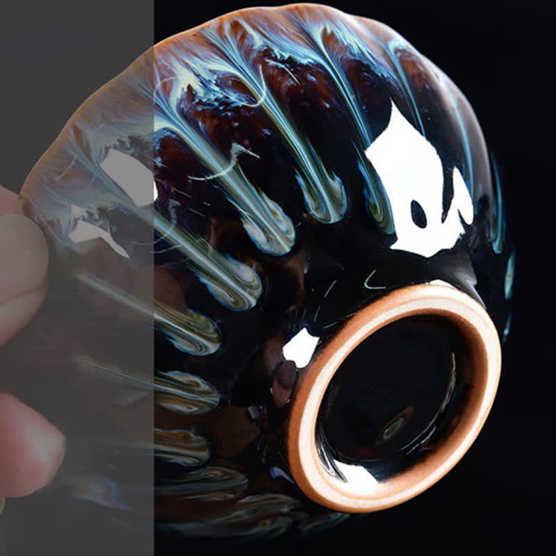 Tasse à thé zen en céramique 120 ml | Symbolisme du lotus, du paon et du dragon