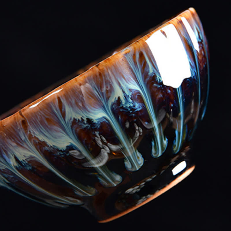 Tasse à thé zen en céramique 120 ml | Symbolisme du lotus, du paon et du dragon