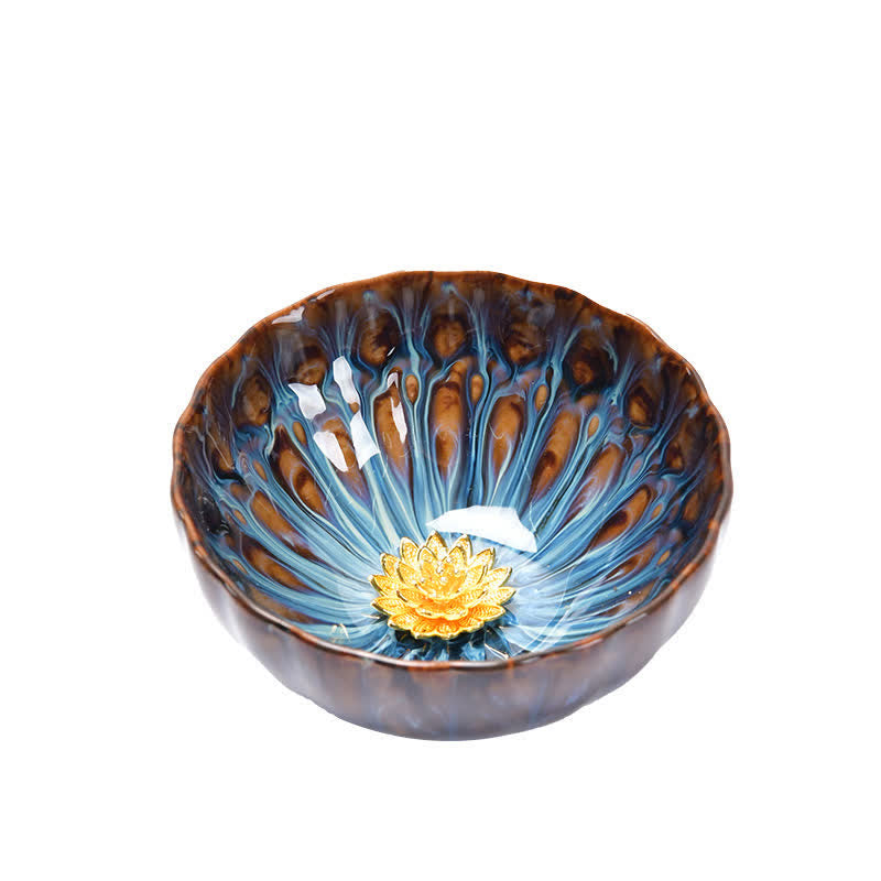 Tasse à thé zen en céramique 120 ml | Symbolisme du lotus, du paon et du dragon